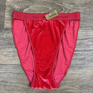 Vintage Venchelle Signature Band Red VELVET STRING BIKINI Rio PANTIES New Sz 7